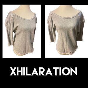 Xhilaration Gray W/ Sequins 3/4in Sleeves 100% Cotton Lightweight Stylish Fringe